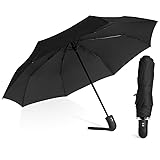 Villkin Regenschirm sturmfest mit Auf-Zu-Automatik - robuster und hochwertiger Regenschirm in schwarz für Damen und Herren - 107cm breiter Taschenregenschirm