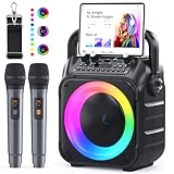 Karaoke Maschine Ankuka Karaoke Anlage mit 2 Mikrofonen Bluetooth Lautsprecher für Erwachsene & Kinder, unterstützt TV/TWS/FM/AUX/USB/TF/Rec/Studiomonitore (Schwarz)