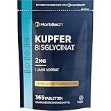 Kupfer Tabletten 2mg pro tablette | Bisglycinat | 1 Jahr Vorrat - 365 Vegan Tabletten | Hochdosiert | Kupferbisglycinat | Horbaach