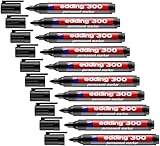 edding 300 Permanentmarker -10 Farben - 10 Stifte - Rundspitze 1,5-3 mm - wasserfest, schnell-trocknend - wischfest - für Karton, Kunststoff, Glas, Holz, Metall, Glas (Schwarz, 10 Stifte)
