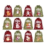 Weihnachtsbeutel Nikolaussack Personalisiert Weihnachtssack Geschenkbeutel mit Name Weihnachten Säcke zum Befüllen Santa Sack Weihnachtsdeko (A, 12pcs)