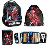 Paso Schulrucksack Set 3 Tlg. - Mit Turnbeutel & Befüllter Federmappe - Spiderman