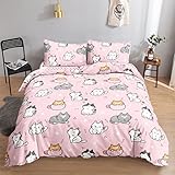 HOSIMA Katzen-Bettwäsche-Set, Bettbezug-Set für Erwachsene, Jungen und Mädchen, niedliche rosa Katze, Schachbrettmuster, Bettbezug mit Kissenbezug (Süße Katze S)