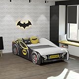 Kids Collective Autobett 80x160 cm Kinderbett Jugendbett mit Rausfallschutz | Kinder Spielbett Batman Batmobil Bat Car Auto Bett in schwarz optional mit Matratze | von 3. bis 10. Lebensjahr