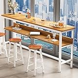 Moderner rechteckiger Bartisch mit Fußstütze und verstellbaren Fußpolstern, Metallrahmen, hoher Tisch für kleine Räume, Küche, Wohnzimmer, Kneipe, Kaffee-Schreibtisch für Theke, Frühstück, Esszimmer,