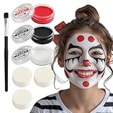 Festicy professionelles Theaterschminke Set für Karneval 2025, 3 Farben (Schwarz, Rot, Weiß) I Karneval Schminke Kinder Fasching, inkl. Schwämme & Pinsel, für Fasching und Festival