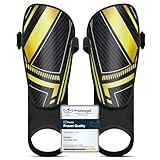 Schienbeinschoner Kinder Fussball - Hautfreundlich & rutschfest Schienbeinschutz Fussball kinders für Alter 2 bis 15, Schienbeinschützer mit Knöchelschutz & Verstellbare Riemen (Schwarzes & Gold, M)