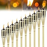 HENGMEI Gartenfackel Fackeln für Garten Bambusfackel, Ölfackeln aus Bambus Lampenöl für draußen deko Gartenparty, Weg, Hinterhöfe, Rasen Beleuchtung(12er Set)