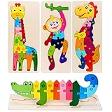 Holzpuzzle Holzspielzeug für Kinder, Steckpuzzle Holz ab 2 3 4 Jahren Montessori Spielzeug, 4 Stück Tiere Lernspielzeug, Weihnachten Geburtstag Geschenke für Jungen Mädchen