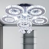 LED Kristall Kronleuchter Moderne Deckenleuchte 5-Ring Kronleuchter Beleuchtung Einbauleuchte Flush Mount Pendelleuchte für Schlafzimmer Wohnzimmer Halle Kühl Weiß