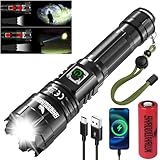 Shadowhawk LED Taschenlampe Aufladbar, Extrem Hell 500000 Lumen Taschenlampen Batteriebetrieben USB, XHP70.2 Taktische Taschenlampe, IP67 Wasserdicht 5 Lichtmodi Zoombar für Camping Wandern Notfälle