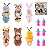 Abiemuce Mini Baby Puppe, 6 Stück MiniRebornPuppen mit 6 Flaschen, Newborn Rebornbaby, Waschbares Baby MiniPuppen, Babe Mini Puppen, MiniBabypuppenSet für Mädchen Jungen Geburtstag