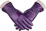 Alepo Echte Schaffell-Lederhandschuhe für Damen, Winter, warm, Touchscreen, Kaschmir, gefüttert, Fahren, Motorradkleidung, Handschuhe (Dunkelviolett, Größe S)