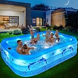 LanBlu Aufblasbarer Pool Erwachsene mit Lichtern, Solar Swimming Pool mit 12 Beleuchtungmodi, Planschbecken Groß 240X150X55CM Aufblasbarer Familienpool, Aufstellpool Aufblasbar für Garten Erwachsene