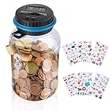 Aokyom Spardosen für Kinder,Piggy Bank Elektronische 1.8L Groß Sparbüchse, Geld mit Schloss und niedlichen Aufklebern mit Zählwerk für Erwachsene