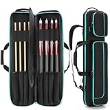 GOBUROS 4x4 Billard Queue Koffer für bis zu 4 Unterteile und 4 Schäfte, Pool Stick Tragetasche mit Zubehörtaschen vorne, Billard Queue Tasche mit Schultergurten, Grün