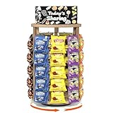 Emfogoo 360° Drehbar Snackregal, 5 Etagen Snackregal Aufbewahrungsregal mit 50 Clips, Holz Süßigkeiten Chips Snack Regal Display für Läden, Zuhause, Büro, Die Theke und Verkaufsstände(Rustikal Braun)