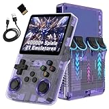 XIXIMENG R36S Retro Handheld Spielkonsole für unterwegs,40000+ Spiele Retro Konsole,21 Emulatoren,ARKOS Open Source Linux System,3,5 Zoll IPS Bildschirm 640x480P,3500mAh (Transparent Violett)