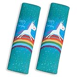 2 Stück Gurtpolster Kinder, Kinder Auto Gurtpolster Gurtschoner Gurtpolster mit Dinosaurier Motiv, Cartoon-bedruckte Schulterpolster, Weiche und Bequeme Auto-Schulterpolster (Einhorn)