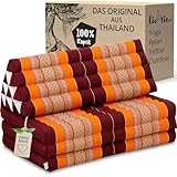livasia Thaikissen 3 Auflagen für Paare XXL - 190x80x8cm - Dreieckskissen Klappmatratze, extrabreit Kapok, Rückenkissen faltbar, Thaimatte zum Klappen, Meditationskissen (Orange)