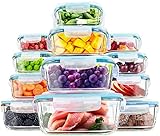 KICHLY Glas-Frischhaltedosen - 24 Teile (12 Behälter mit 12 verschließbaren Deckeln) - Spülmaschinenfest - Gefrierschränke, Mikrowellenfreundlich - BPA-frei, FDA & FSC-Zugelassen