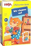 HABA Meine ersten Spiele: Wir räumen auf – Lernspiel ab 2 Jahren – Zuordnen von Gegenständen mit 3D-Spielregal – Für 1 bis 3 Spieler – 1303469001