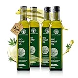 Aura vom Land Bio Premium Hanföl Kaltgepresst 4x250ml Set – Hanfsamenöl Vegan & Reich an Omega 3-6-9-Fettsäuren – Hochwertiges Speiseöl auch Haaröl/Körperöl – Bio Oil Hemp Oil Made in Germany