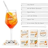Scinzene Apero Spritz Geschenkset - 6 Glasstrohhalme mit 6 Untersetzern und Reinigungsbürste, Perfektes Cocktail Zubehör und Deko für Partys, glas 20 cm Length
