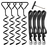 Hodzeed 4 Stück Bodenanker Set für Trampolin Bodenverankerung - Verzinkt und rostfrei Erdanker für Trampoline,Garten,Schaukeln,Campingplatz,4 robute Gurte (Schwarz)