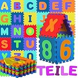SPIELWERK® 86-teilige Puzzlematte Baby, Bunt - 3,3m² Buchstabenteppich - ABC Matten für Kinder, Spielunterlage Boden, Gummimatte Kinderzimmer, Puzzleteppich Baby, Spielteppich für Kinder