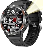Yeforu Smartwatch Herren Militär Kompass, Robust Smart Watch mit LED Taschenlampe Telefonfunktion 24H Herzfrequenz Outdoor Fitnessuhr für Android iOS