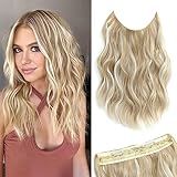 Ms Taj Invisible Secret Wire Extensions 30cm,Sandy Blond Kurz Haarverlängerungen mit Einstellbarer Größe Clips Synthetische lockige Haarteile für Frauen