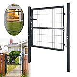 Metall Gartentor mit Griffschloss und Schlüssel Verzinkt Outdoor Gartenzaun Tür für Hofzaun Gemüsegarten 100x100cm Anthrazit
