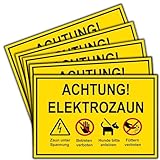 5 Stück - Vorsicht Elektrozaun Schild (20 x 14cm - 3 mm Kunststoff) - Achtung Strom und Füttern verboten für jeden Weidezaun - kein Betreten für Stromzaun