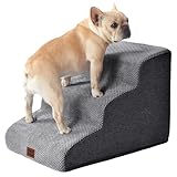 EHEYCIGA Hundetreppe für Kleine Hunde 40 cm Hoch, Haustiertreppe für Sofa Bett, Treppe für Hunde aus Hochdichtem Schwamm, Hunderampe mit Waschbarem Bezug und Rutschfestem Boden, 3 Stufen, Grau