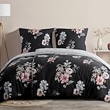 RUIKASI Bettwäsche 135x200 4teilig Schwarz - Bettbezüge 135 x 200 2er Set mit Blumen Muster, Bettwäsche-Sets 135x200cm aus Mikrofaser mit Reißverschluss Weich und Bügelfrei