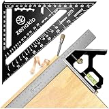 Zimmermannswinkel 12-IN-1 - Komplettes Set mit Anschlagwinkel (Set of 2) - Schreinerwinkel Metall 185mm + Schmiege Anreißwerkzeug 300mm - Winkel Holzbearbeitungswerkzeug - Mit Winkelmesser