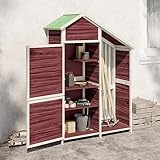 Fasba Geräteschuppen, Gartenschrank mit Schrägdach, Holz Gerätehaus für Gartenwerkzeuge, Geräteschrank Werkzeugschrank, Mokka 120x53,5x170cm Massivholz Kiefer