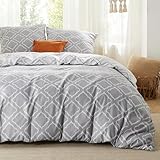 BEDSURE Bettwäsche 200x200 3teilig Bettbezug - Bettwäsche-Sets 200 x 200 cm mit 2 Kissenbezüge 80x80 cm, ÖKO-TEX Wendebettwäsche Bedding Gitter Grau Muster für Doppelbett mit Reißverschluss