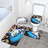 3-teiliges Badezimmerteppich-Set, super saugfähig, rutschfest, waschbar, Konturmatte und WC-Deckelbezug, magische E-Gitarre, Musik, Badematten für Badezimmer, Duschvorleger