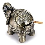 BSTKEY Windfester Vintage-Aschenbecher mit Deckel – Elefanten-Form, Tisch-Aschenbecher, für drinnen und draußen, Retro, für Zuhause, Büro, Dekoration Grünes Bronze