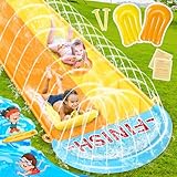 BuzzoXerex 31,16ft/950cm Wasserrutsche Garten, 1.55m Doppelte Aufblasbare Wasserrutsche mit 2 Aufblasbaren Boards für Sommerpartys, Garten, Rasen und Außen Wasserspiele