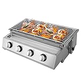 Gasbräter Gasgrill 4 Brenner BBQ Bräter Tischgrill Höhenverstellbar Grill Gastrobräter Barbecue Partygrill 23,2 * 55,8cm Edelstahl LPG Gas Grills für Camping Balkon Garten