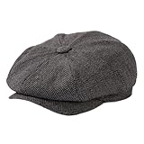 TOP-EX L/XL/XXL Merinowolle Schiebermuetze Herren 8 Panel Peaky Fischgräten Tweed Retro Schiebermütze Schlägermütze Gatsby Cap Warme Wintermütze Vintage Golf Fahrermütze Grau Fischgrätenmuster XXXL
