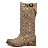 IF Fashion Stiefel Damen Biker Motorradstiefel Perforiert Frühling Sommer mit Schnalle LY71-5, Ly70 4 Taupe, 39 EU