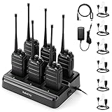 Radioddity GA-2S Walkie Talkie Set 4KM Reichweite 16 Kanäle UHF Profi Funkgerät mit mit Mikro USB-Anschluss, inkl Wiederaufladbare Akkus, 6-Fach Ladegerät und Transparentes Headset (6 Stücke)