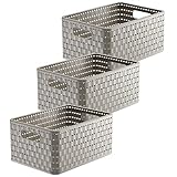 Rotho Country 3er-Set Aufbewahrungskiste Rattan-Optik, Kunststoff (PP) BPA-frei, Cappuccino, A5+/11l, (32,8 x 23,8 x 16 cm)