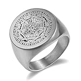 JewelryWe Schmuck Herren-Ring mit Gravur Edelstahl Siegel der Sieben Erzengel Siegelring Silber Gold Schwarz Größer 72mm