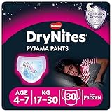 HUGGIES DryNites Schlafanzughose für Mädchen – Größen 4–7 Jahre (30 Hosen) – unschlagbarer Schutz bei Nacht mit diskretem Schutz und lustigen Designs