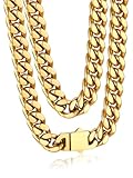 Bandmax Edelstahl Kette Panzerkette Herren Gold 9MM breit Kette Jungen Kubanische Halskette 56CM Kettenlänge Hip Hop Kette Modeschmuck Accessoire